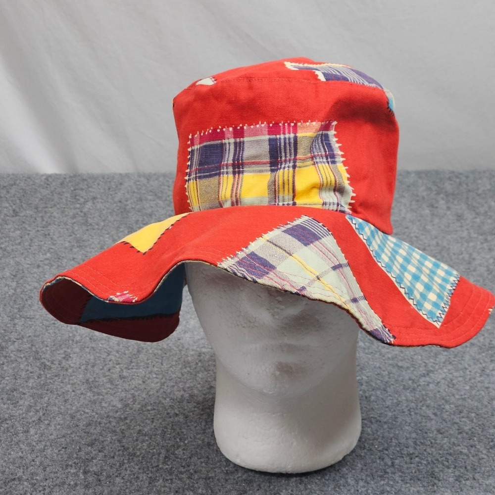 Vintage Patchwork‎ Print Bucket Hat Womens Red Plaid Festival Boho Sun Colorful